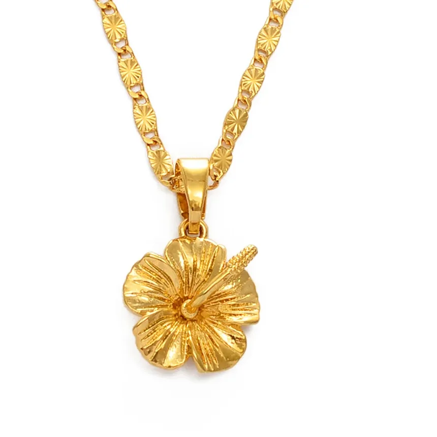 Authentic Hawaiian Hibiscus Flower Pendant Necklace Marshallese Puerto Rico Guam Micronesia Pohnpei Jewelry Wedding Gifts #239606