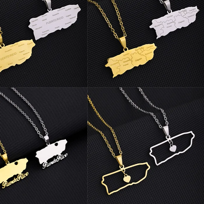 Authentic Puerto Rico Map With City Pendant Necklaces Puerto Ricans Ethnic Map Jewelry