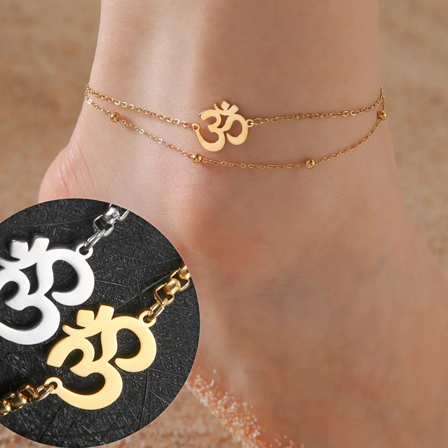 Authentic Dawapara Aum Om Ohm Sanskrit Symbol Anklets Bracelet Hindu Yoga Ankle Chain Bracelets Spiritual Jewelry