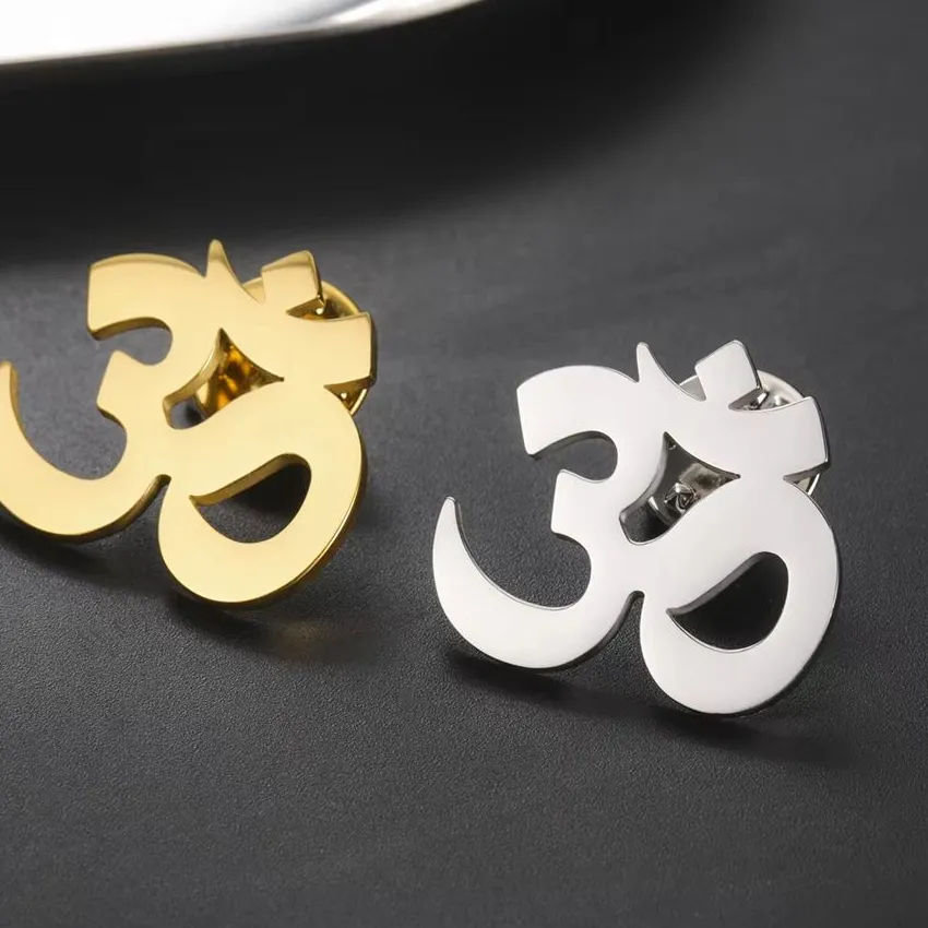 Authentic Dawapara Sanskrit Symbol Om Aum Ohm Brooch Yoga Jewelry Hindu Spiritual Amulet Stainless Steel Lapel Pins