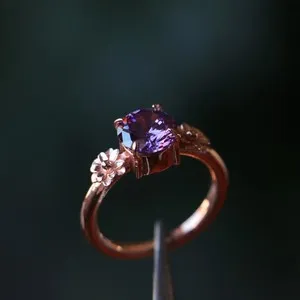 Authentic Celestial Amethyst Lotus Ring – Enchanted Rose‑Gold Silver