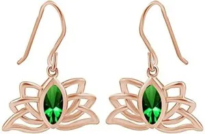 Authentic Emerald Lotus Blooms: 14k Gold Plated Silver Dangle Earrings for the Goddess Within