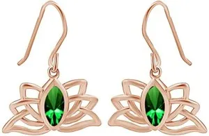 Authentic Emerald Lotus Whisper: 14k Gold Plated Silver Earrings of Spiritual Bloom