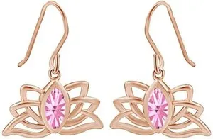 Authentic Simulated Tourmaline Lotus Flower Dangle Earrings 14k Gold Plated Silver 925