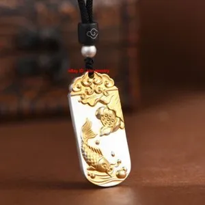 Authentic Gold Plated Pure 999 Fine Silver Pendant Lotus Flower and Fish Pendant 46mm H