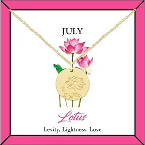 Authentic Birth Month Flower Disc Charm Pendant 18" Necklace 14K Gold Plated