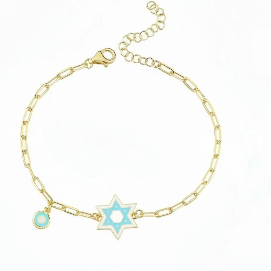 Authentic Gold Plated Star of David Bracelet Colorful Enamel 6"+1" 925 Silver