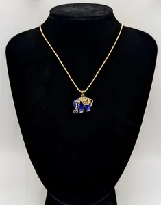 Authentic ✨ 14K Gold Plated Elephant Pendant Necklace with Dark Blue Enamel ✨