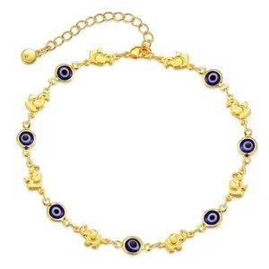 Authentic Protective Harmony: 18k Gold Plated Elephant Blue Evil Eye Anklet