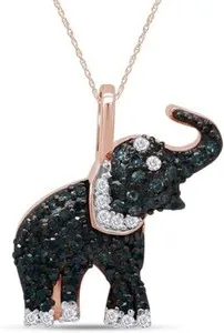Authentic 1/3ct Natural Blue & White Diamond Elephant Pendant Necklace 925 Sterling Silver