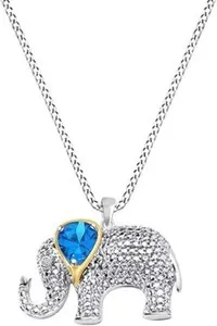 Authentic Elephant Necklace Simulated Birthstone & CZ In 14k White Gold Plated Silver