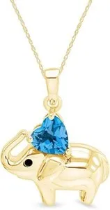 Authentic Heart Simulated Birthstone Elephant Pendant 18" Necklace 14K Yellow Gold Plated