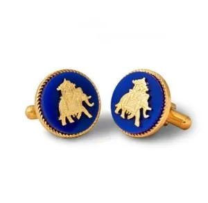 Authentic Blue Handcrafted 18 kt Gold plated Howdah Elephant Cufflinks Pair