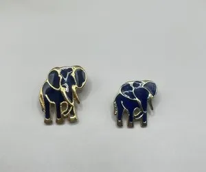 Authentic Elephant Brooch Tiny Dark Navy Blue Enamel Pin  Lot with Gold Plated