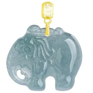 Authentic Real Myanmar ice Blue water Jadeite Elephant Pendant 18K Gold Plated