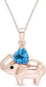 Authentic Heart Simulated Birthstone Elephant Pendant 18" Necklace 14K Rose Gold Plated