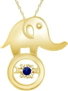Authentic Elephant Circle Pendant Necklace Dancing Simulated BirthstoneYellow Gold Plated