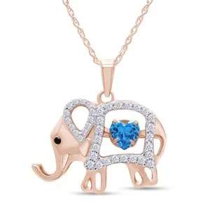 Authentic Elephant Floater Pendant 18" Necklace Simulated Birthstone 14K Rose Gold Plated