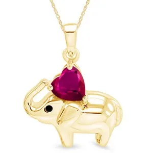 Authentic Elephant 14k Yellow Gold Plated Sterlg Silver Pendant Heart Shaped Simulated CZ