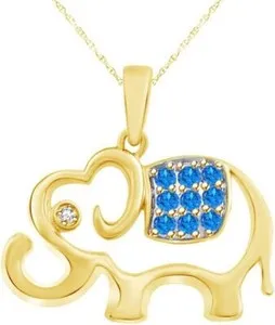 Authentic Elephant Pendant Necklace Simulated Birthstone 925 Yellow Gold Plated Sterling