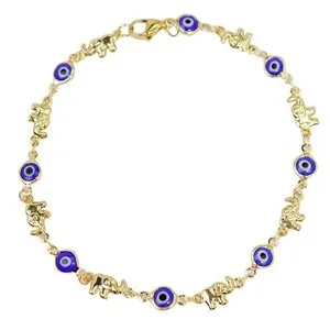 Authentic The Gilded Guardian: 18K Gold Plated Elephant and Blue Evil Eye Sacred Anklet