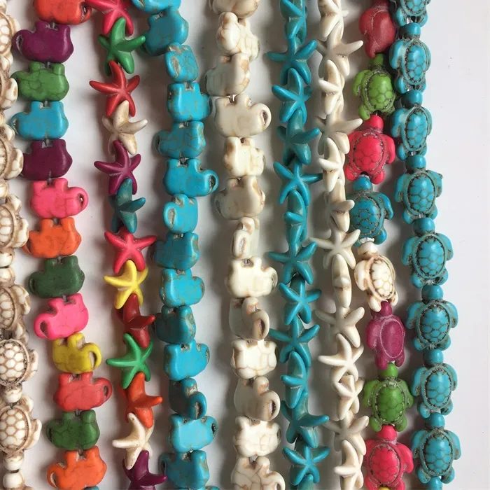 Authentic Howlite Tortoise Turtle Elephant Beads For Jewelry Making Blue White Colorful Necklace Bracelet Spacer Accessories Turquoises