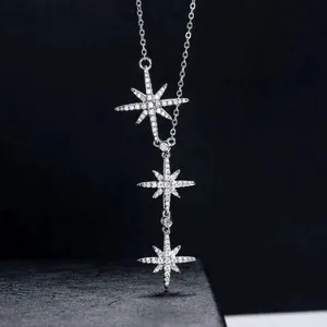 Authentic 1Ct Round Cut Lab Created Diamond Star Lariat Necklace 14K White Gold Plated 19"
