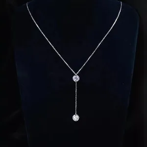 Authentic 1 Ct Round Cut Lab-Created Diamond Y-Drop Lariat Necklace 14k White Gold Plated
