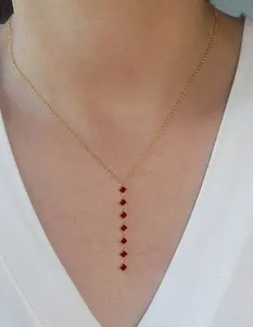 Authentic 2Ct Princess Cut Lab-Created Ruby Lariat Necklace 14k Yellow Gold Plated Silver