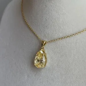 Authentic 4Ct Pear Cut Lab-Created Citrine Lariat Drop Necklace 14K Yellow Gold Plated