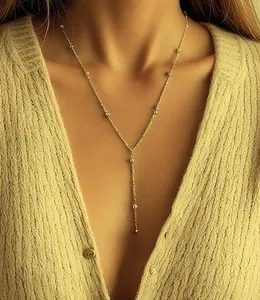Authentic Lariat necklace ball and beads gold plated 16 inches women's jewelry