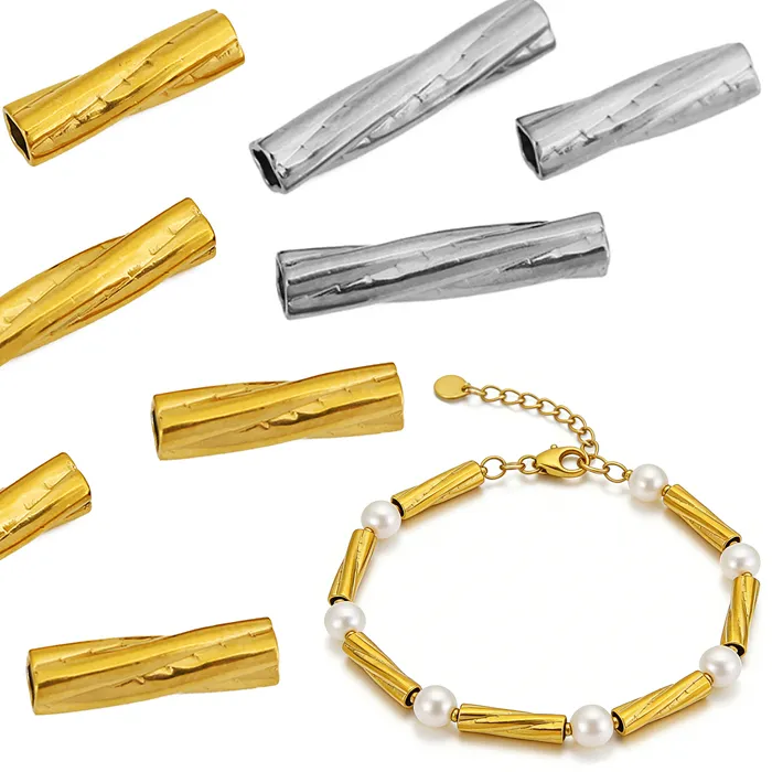 Authentic 10pcs Stainless Steel Large Hole Spacer Tube Beads PVD Never Fade 15 20 mm Bracelets Necklace Beads Jewelry Making Accessories