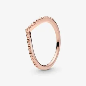 Authentic Pandora Silver 170 + Gold Plated Beaded Finished Wishbone Ring 186315-44, Size 3