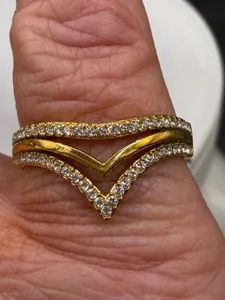 Authentic Ladies Gold Wishbone Ring CZ Prong Set 18K Gold Plated Steel Band Elegant