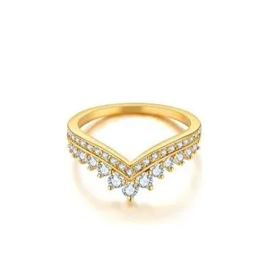 Authentic Princess Wishbone Ring With Swarovski Crystals Gold Plated