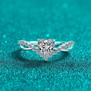 Authentic Heart Cut Wishbone Chevron Ring White Gold Plated Princess Crown Bridal Ring