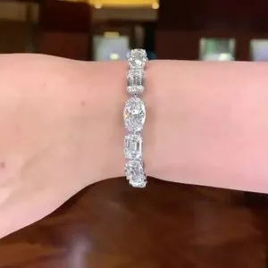 Authentic Tennis Court of the Seraphim: Emerald and Celestial Diamond 14K White Gold Plated Bracelet