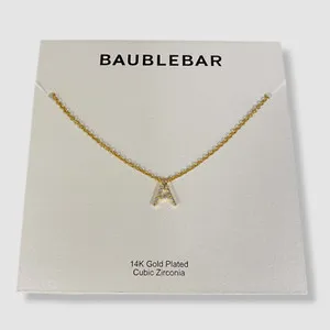 Authentic $48 BaubleBar Women's 14k Gold Plated Nora Cubic Zirconia Initial "A" Necklace