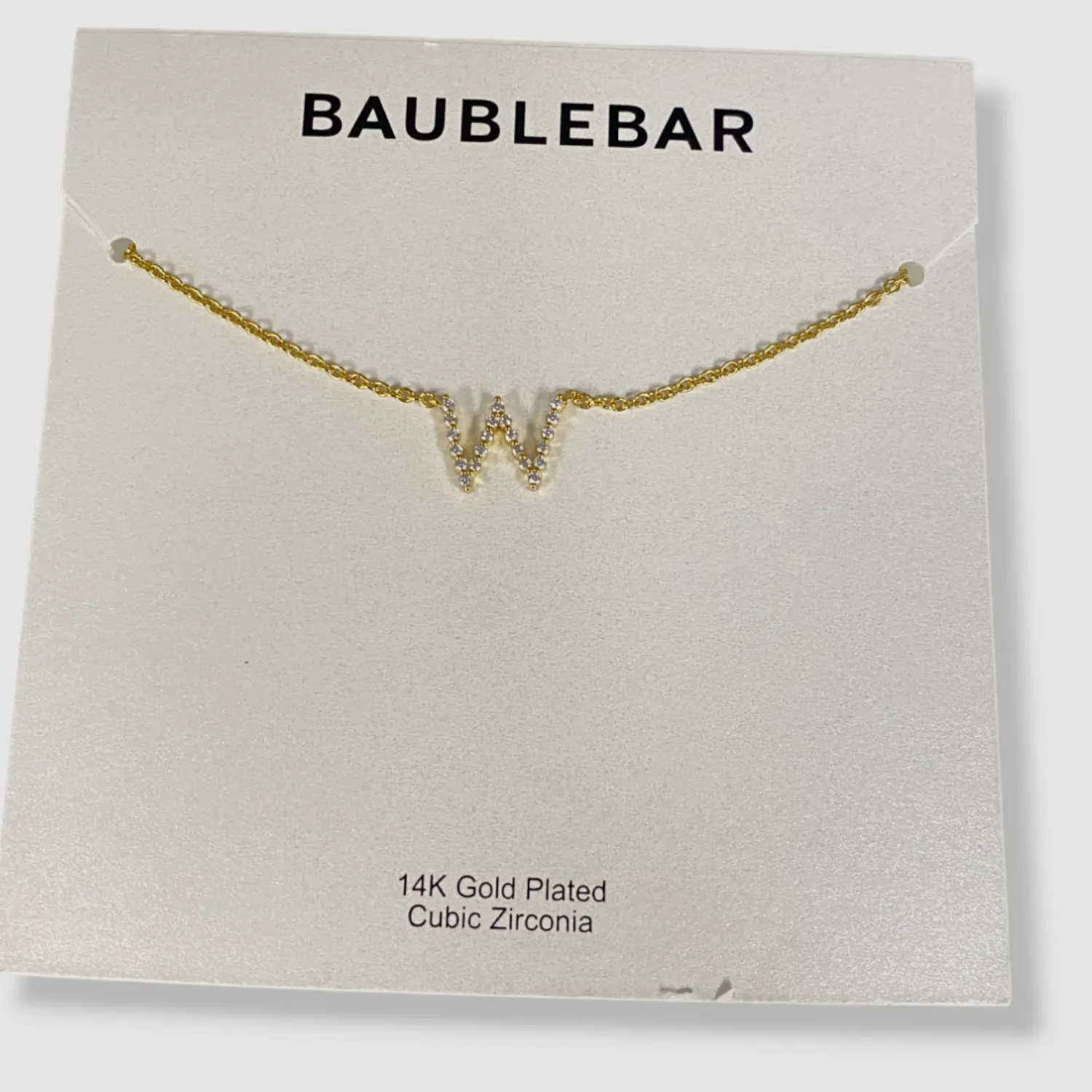 Authentic $48 BaubleBar Women's 14k Gold Plated Nora Cubic Zirconia Initial "W" Necklace