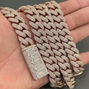 Authentic 48 ct Created Diamond 14K Rose Gold Plated 20 mm Miami Cuban Link Necklace Men's