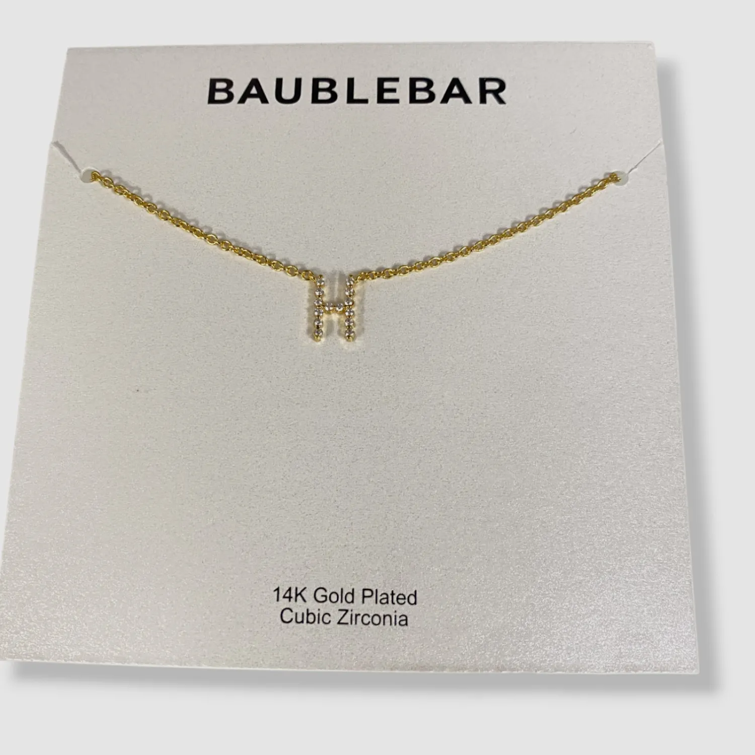 Authentic $48 BaubleBar Women's 14k Gold Plated Nora Cubic Zirconia Initial "H" Necklace