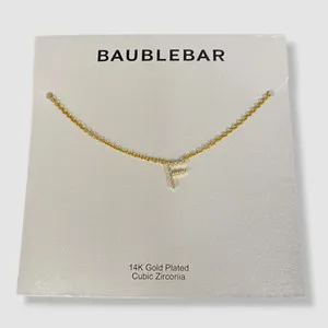 Authentic $48 BaubleBar Women's 14k Gold Plated Nora Cubic Zirconia Initial "F" Necklace
