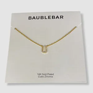 Authentic $48 BaubleBar Women's 14k Gold Plated Nora Cubic Zirconia Initial "U" Necklace