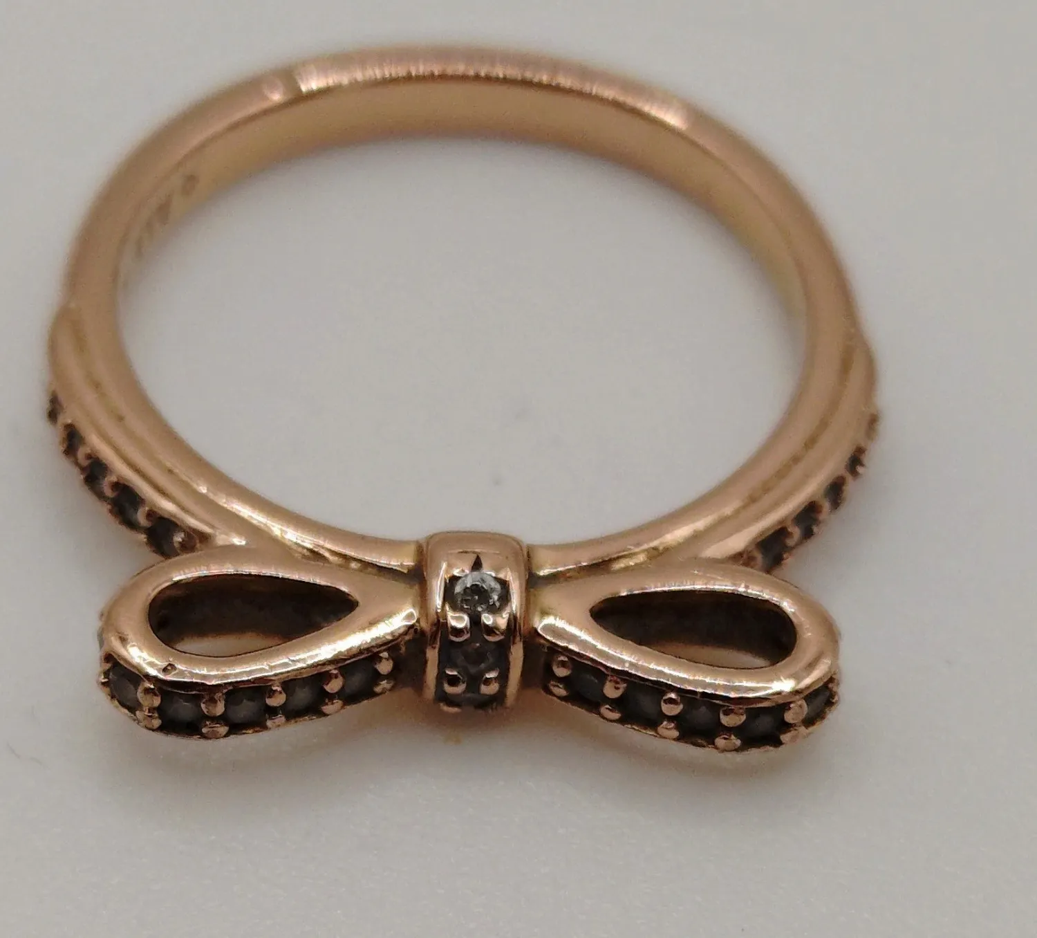 Authentic PANDORA Rose 14K Rose Gold Plated Sparkling Bow Ring Size 48 180906CZ BOXED