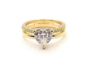 Authentic Pandora Timeless CZ Double Band Heart 14k Gold Plated Ring 163100C01-48 (US 4.5)