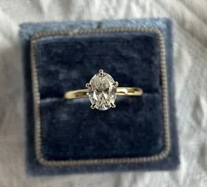 Authentic 14K Yellow Gold Plated 6 Prong Engagement Ring 1ct Oval Moissanite Solitaire Rin