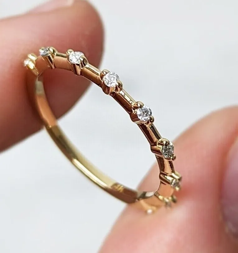 Authentic Half eternity moissanite wedding ring set 14k yellow gold plated stacking ring