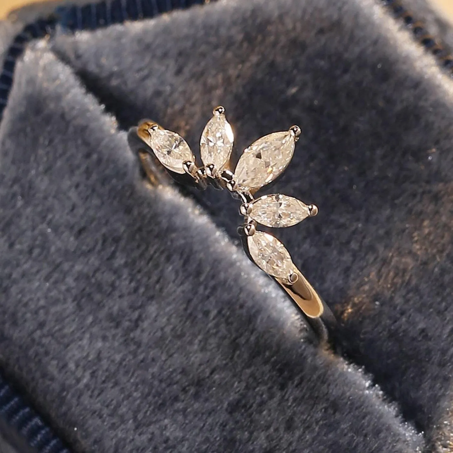 Authentic 14K yellow gold plated dainty curved wedding band 0.25ct marquise cut moissanite