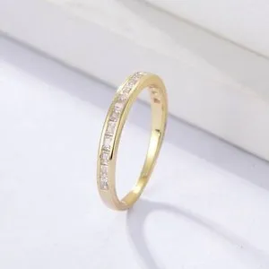 Authentic Channel setting moissanite wedding band 14k yellow gold plated art deco band