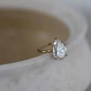 Authentic Hidden Halo 2ct Pear Moissanite Solitaire Engagement Ring 14K Yellow Gold-Plated